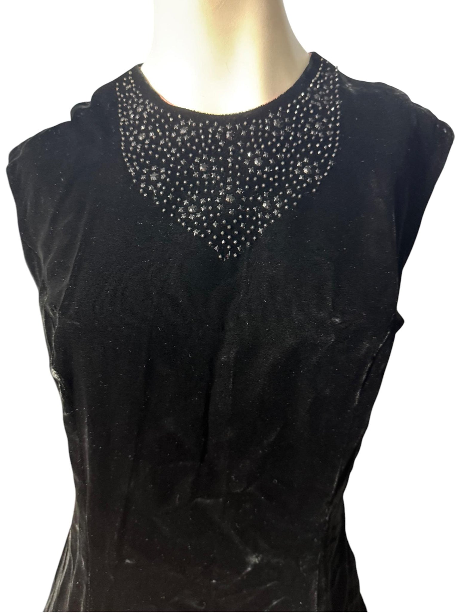 Vintage 1950's black velvet long dress L Carole Craig