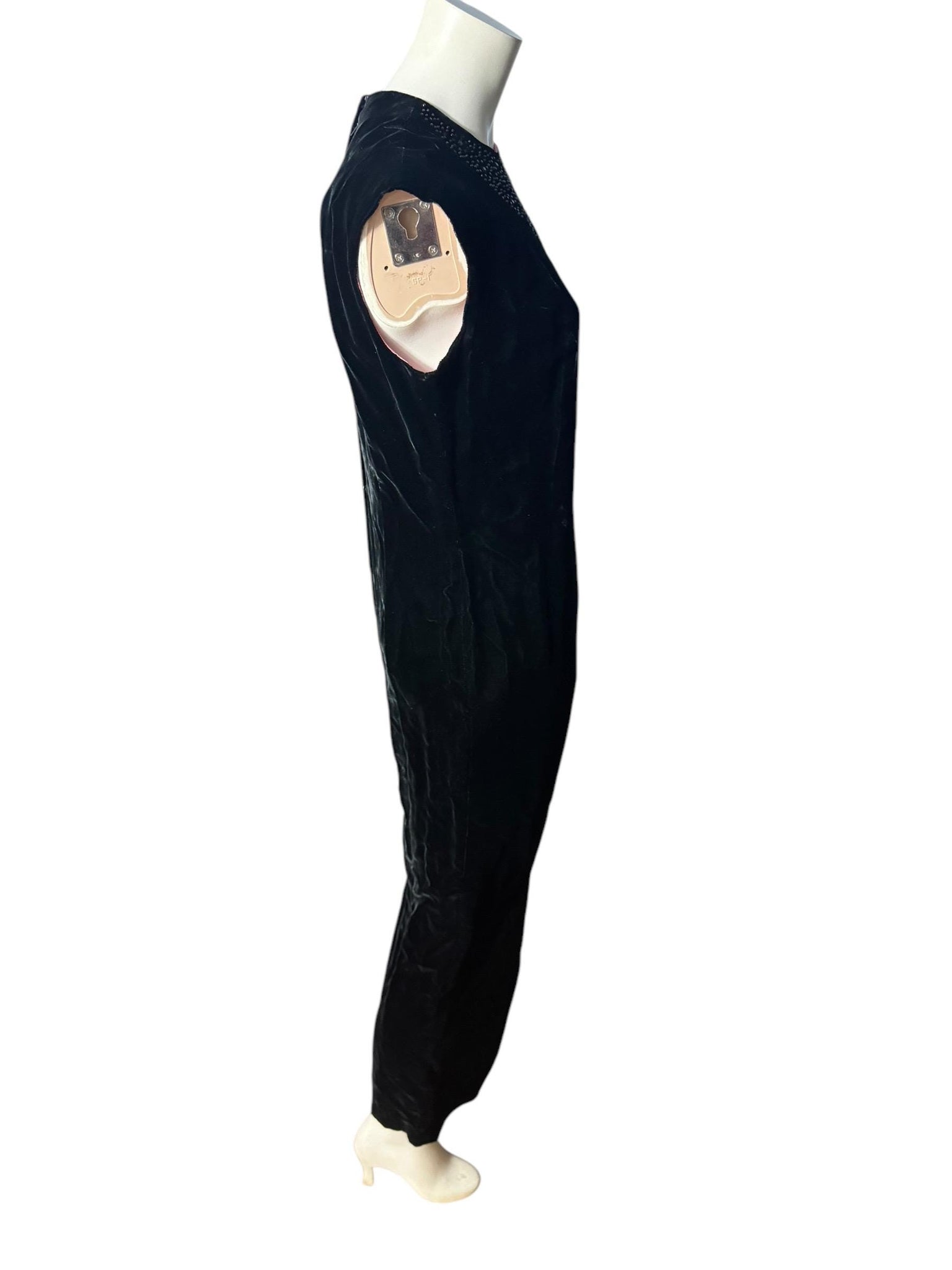 Vintage 1950's black velvet long dress L Carole Craig