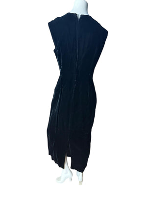 Vintage 1950's black velvet long dress L Carole Craig