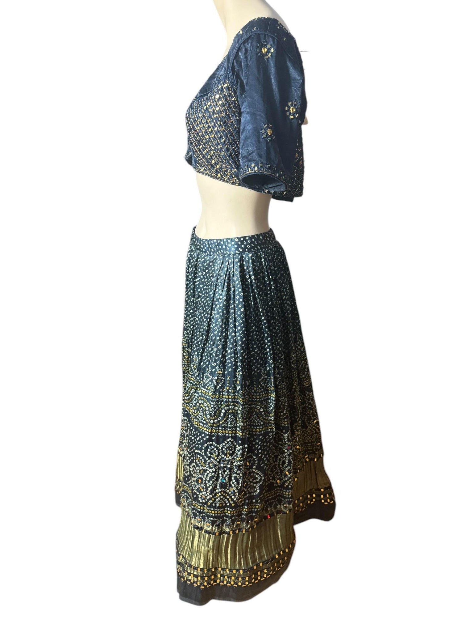 Blue sari dress skirt XL belly dance costume