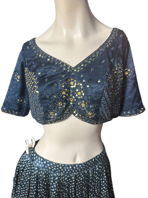 Blue sari dress skirt XL belly dance costume