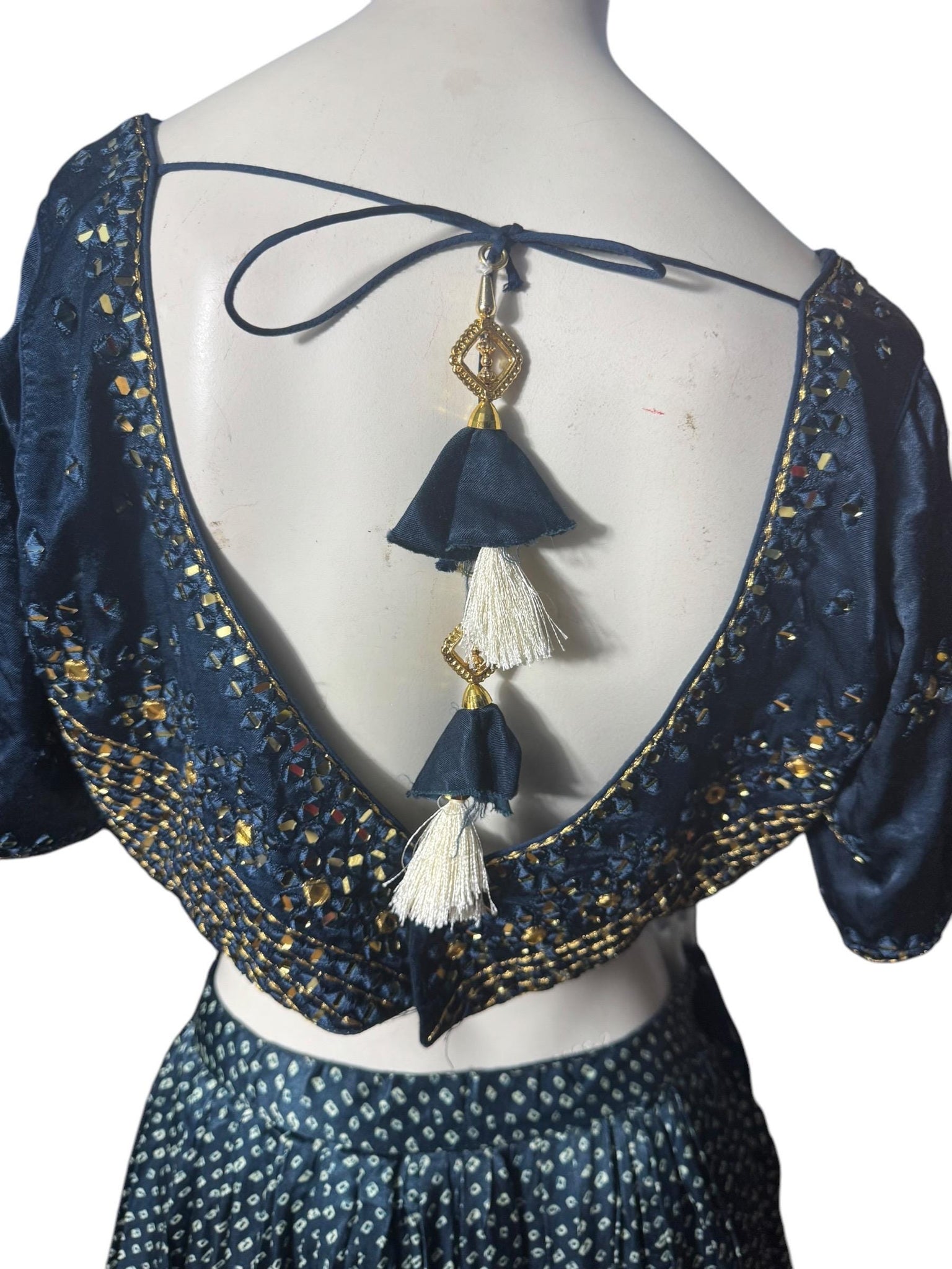 Blue sari dress skirt XL belly dance costume
