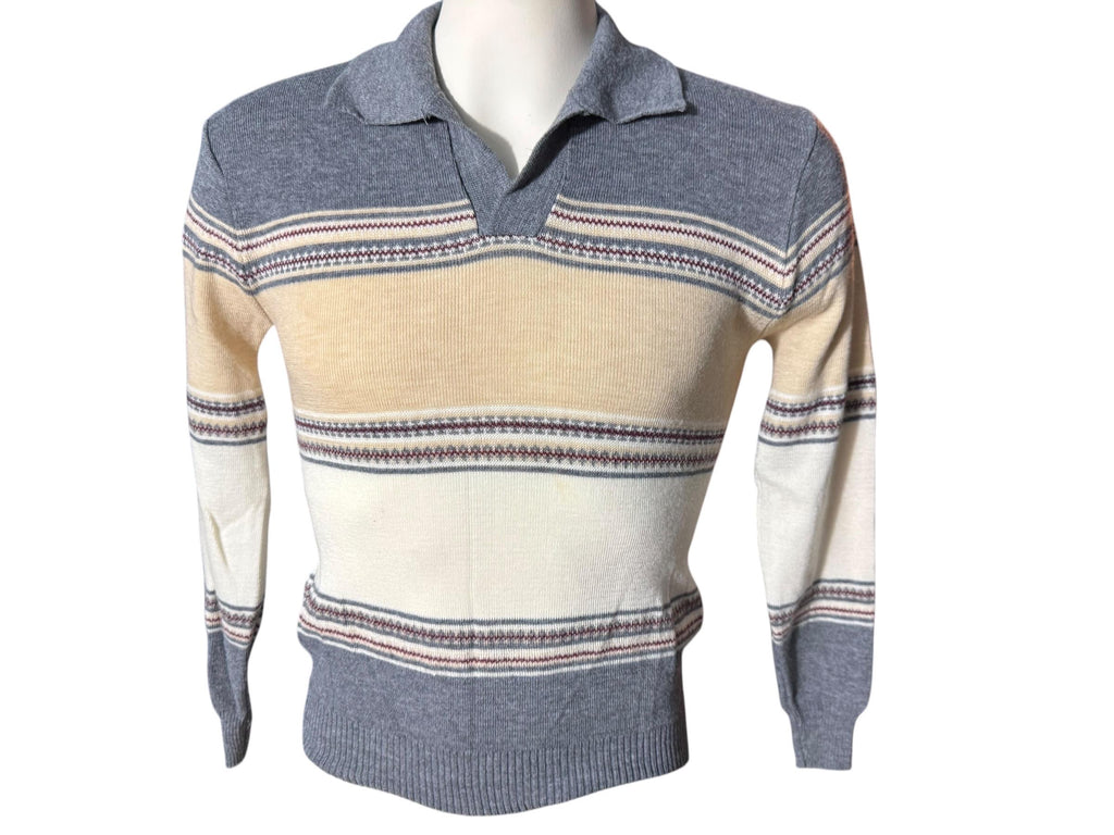 Vintage 70's men's gray striped sweater M Designer Collection