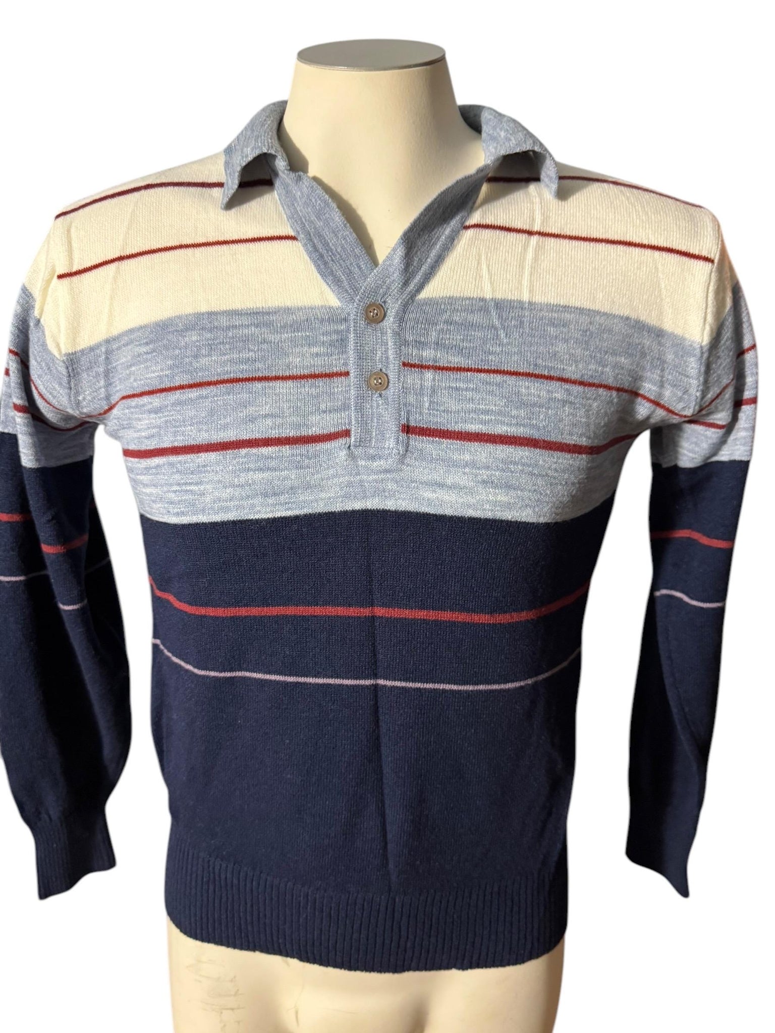 Vintage 70's men's collared striped sweater M Emphasis