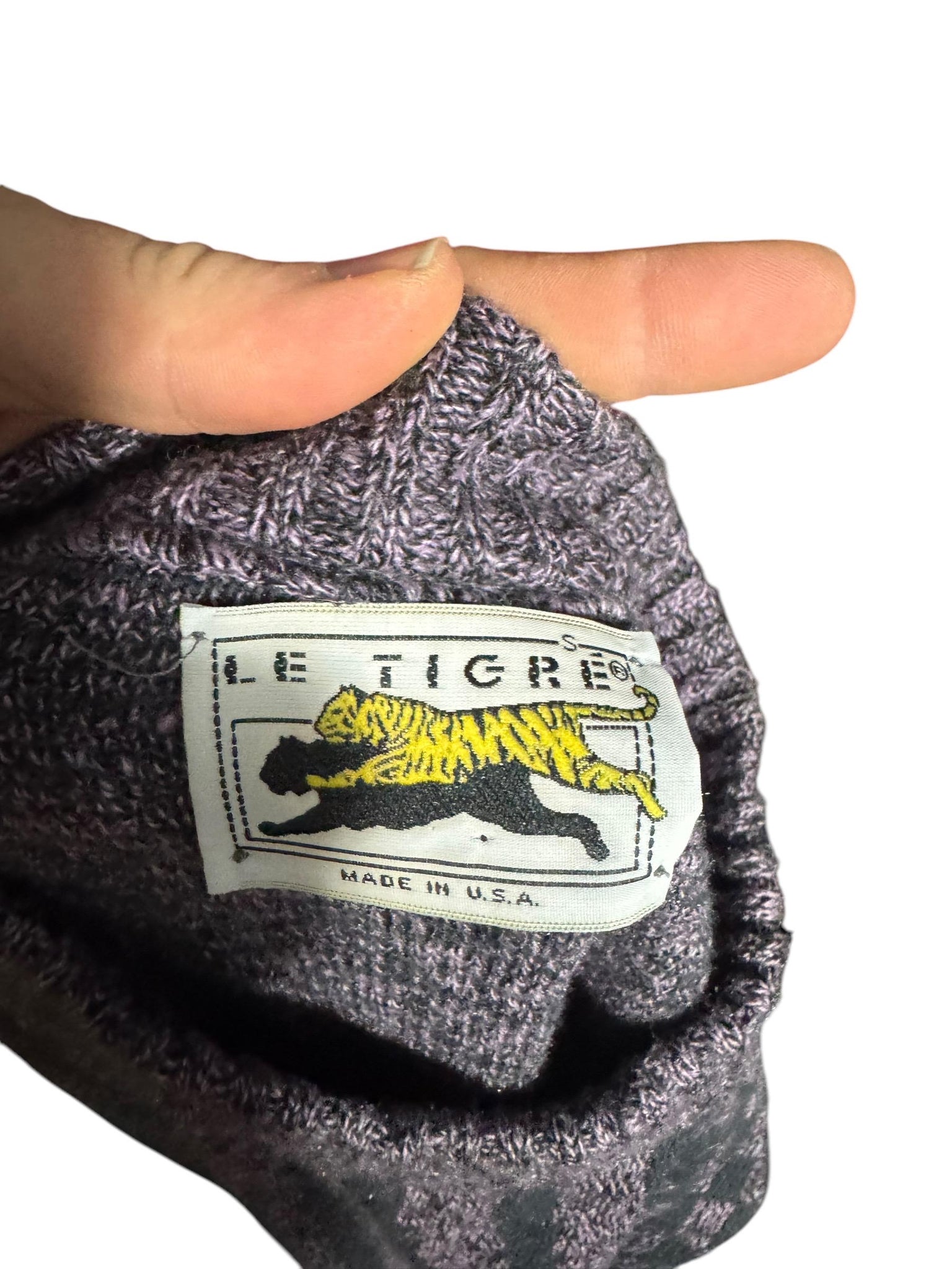 Vintage 80's men's gray & purple sweater S Le Tigre