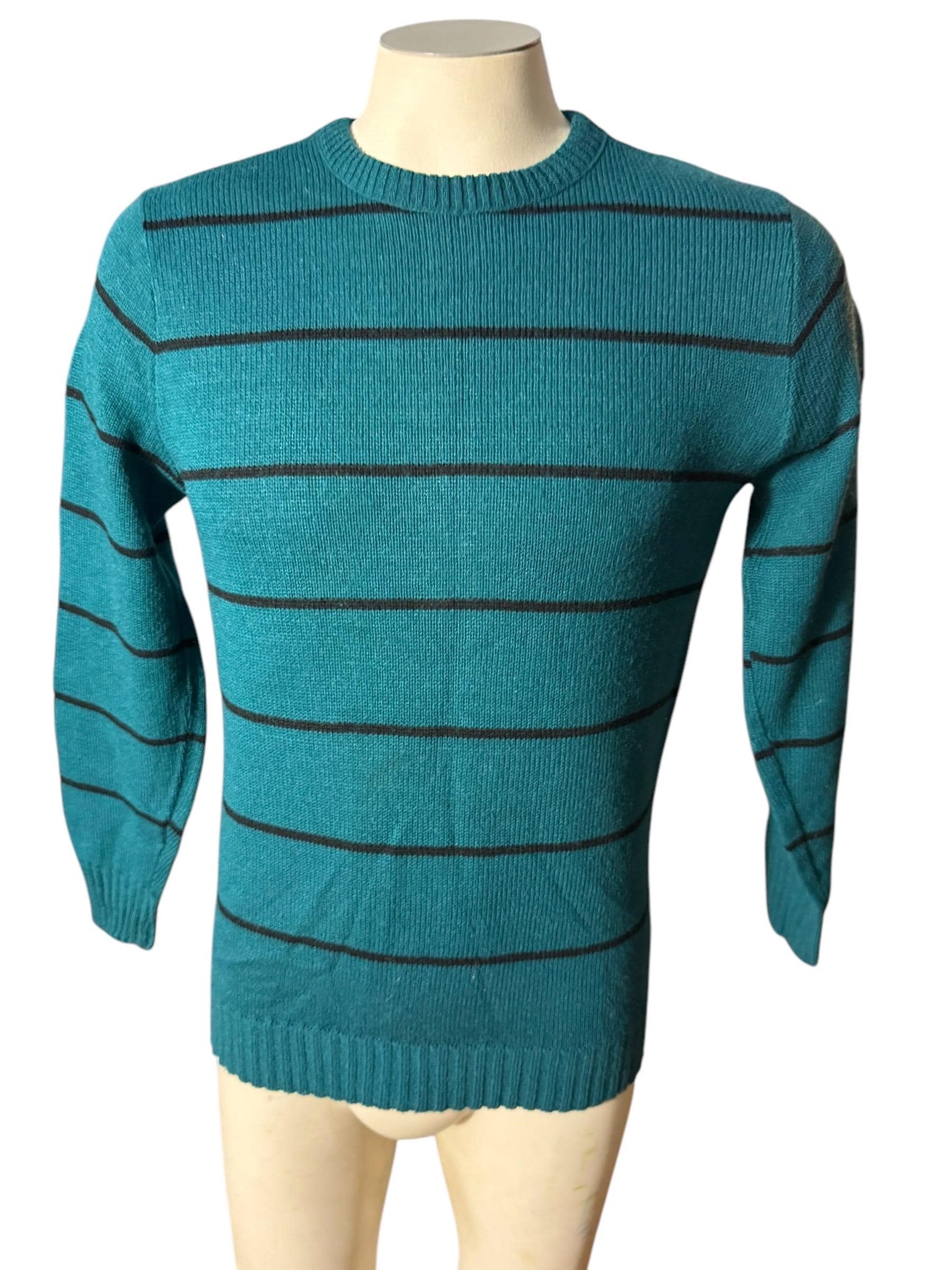 Vintage 80's men's green striped sweater M Le Tigre
