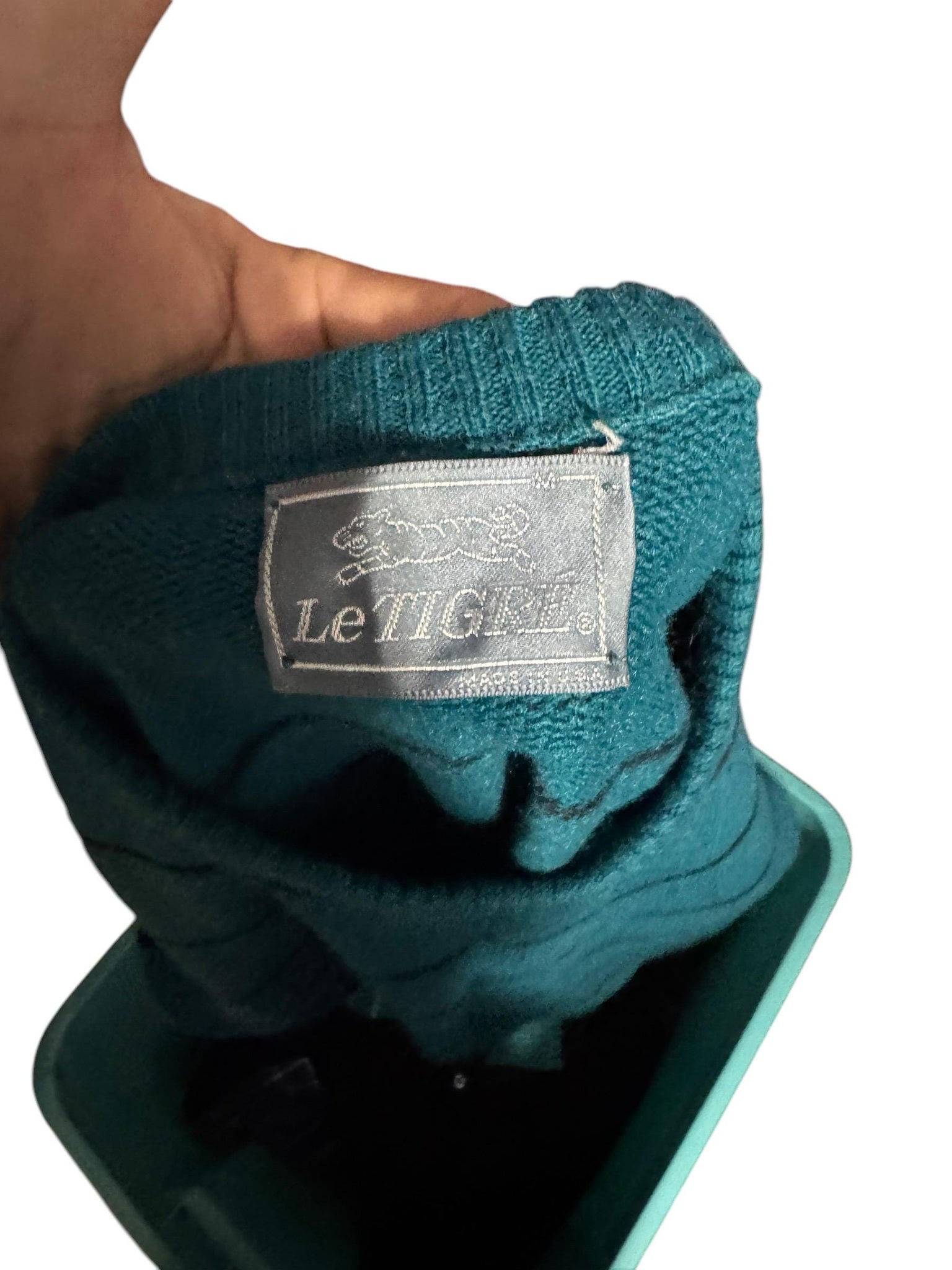 Vintage 80's men's green striped sweater M Le Tigre