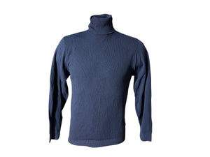 Vintage men's 70's blue ribbed turtleneck shirt S
