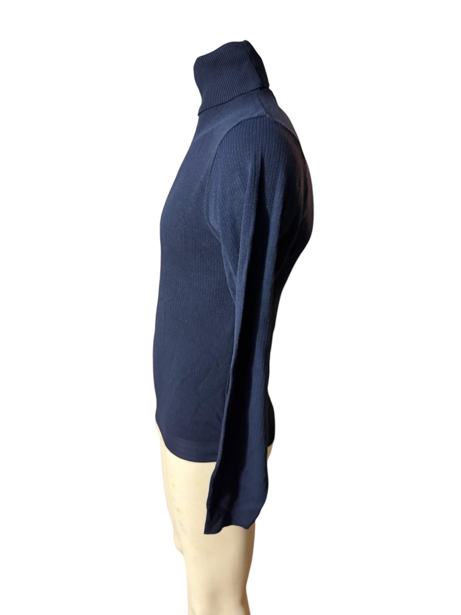 Vintage men's 70's blue ribbed turtleneck shirt S
