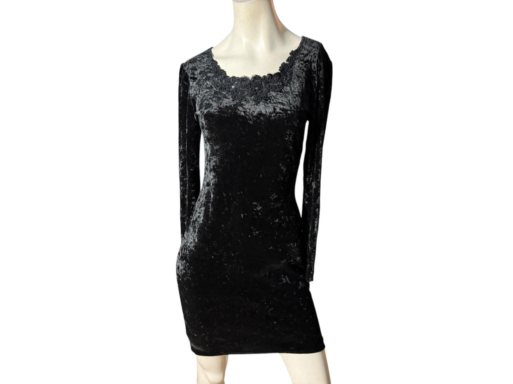 Vintage black 80's velour mini dress M All that Jazz