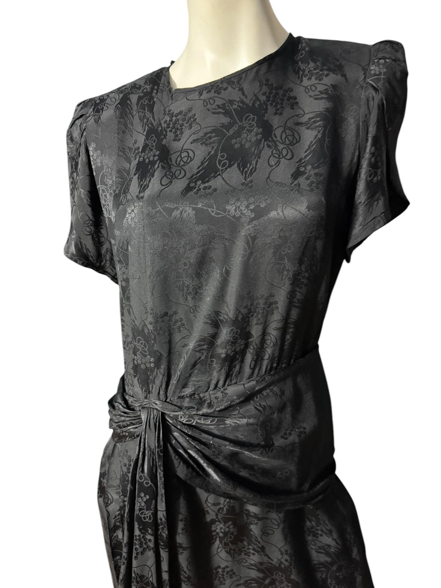 Vintage black silky 80's dress L XL