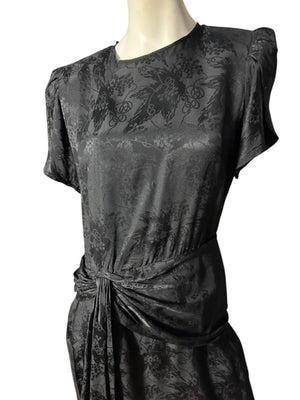 Vintage black silky 80's dress L XL