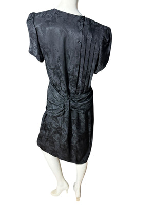 Vintage black silky 80's dress L XL