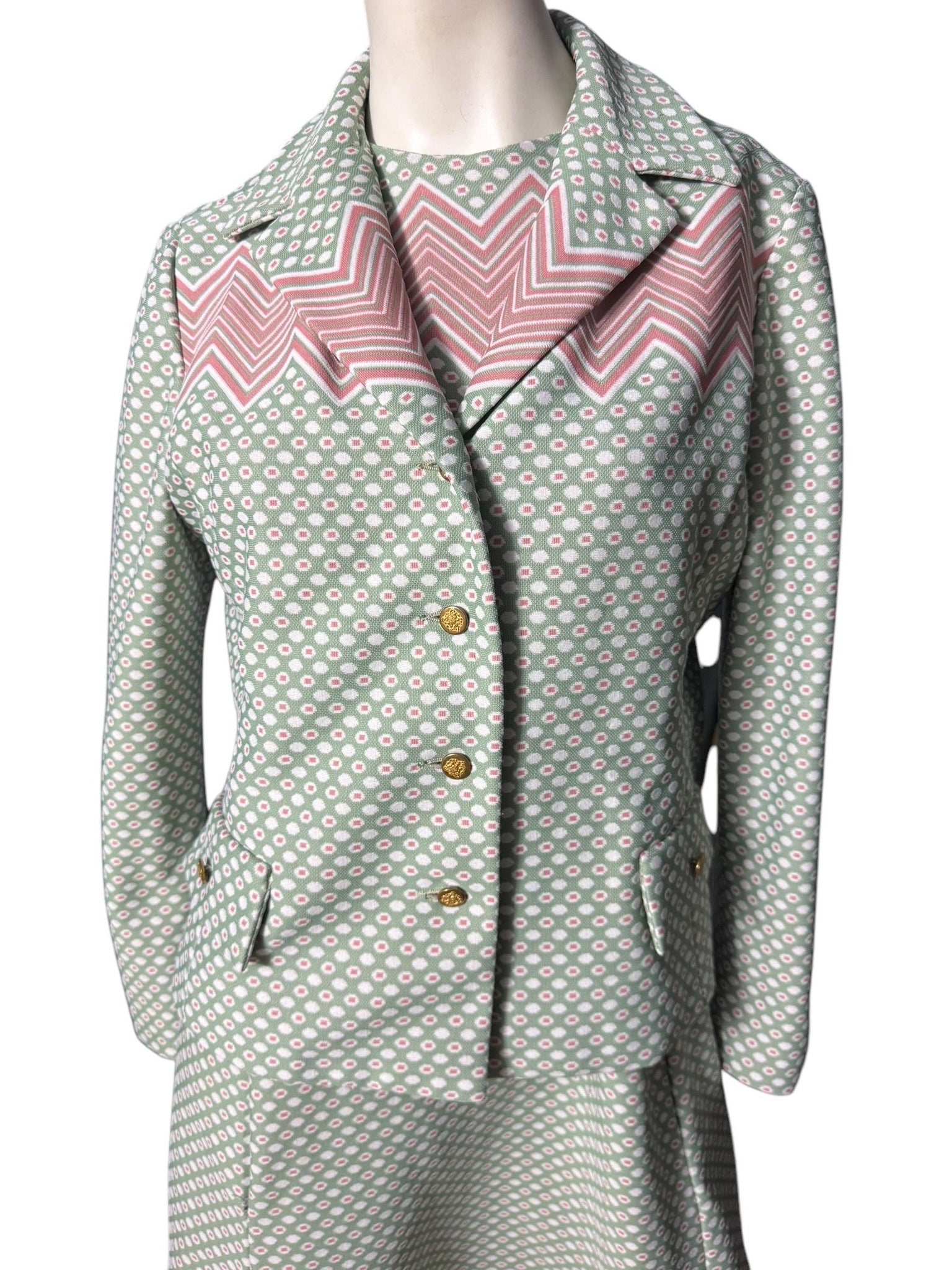 Vintage 70's green dress & jacket set L