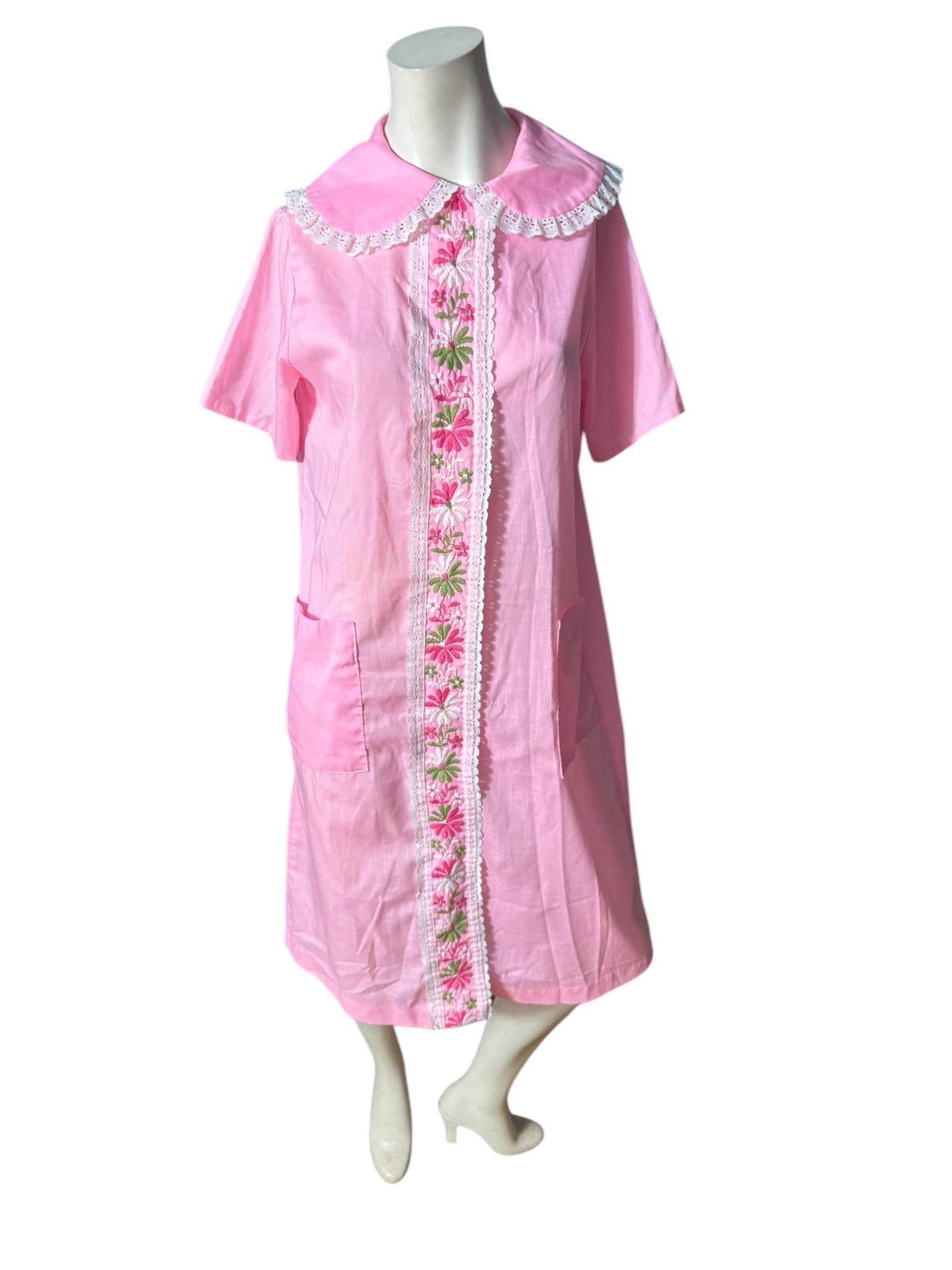 Vintage 60's cotton pink robe house dress L