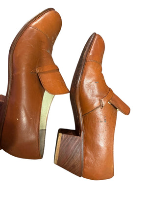 Vintage 70's men's brown heel loafer shoes 6