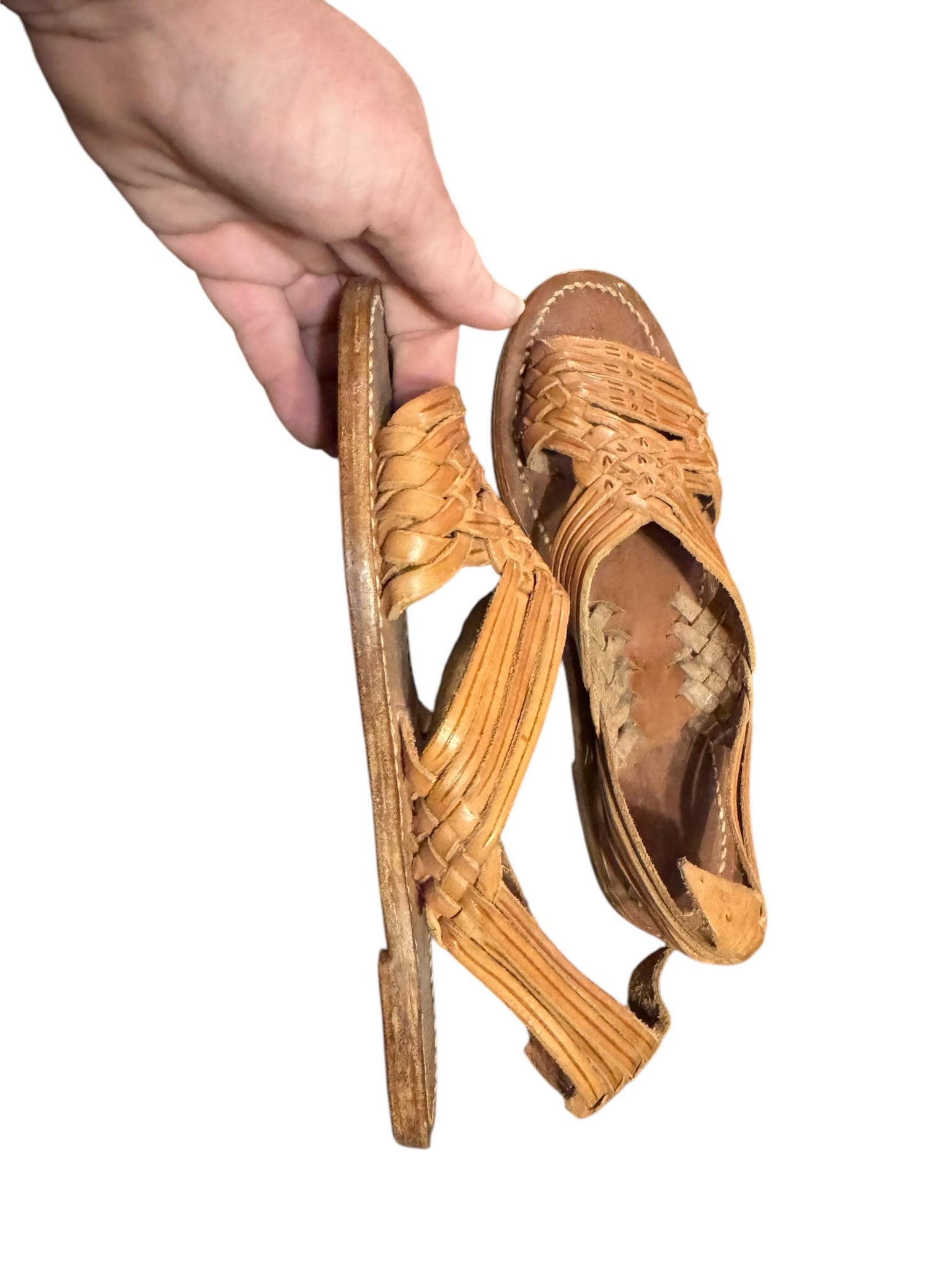 Vintage leather stamped Huarache sandals 4.5 W-- 6