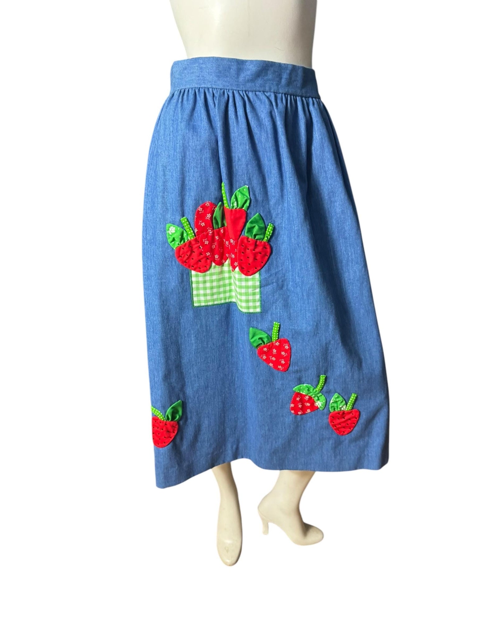 Vintage 70’s blue jean strawberry skirt M Catherine Carr