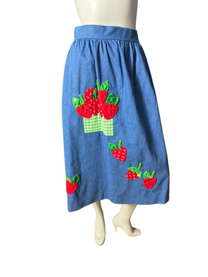 Vintage 70’s blue jean strawberry skirt M Catherine Carr