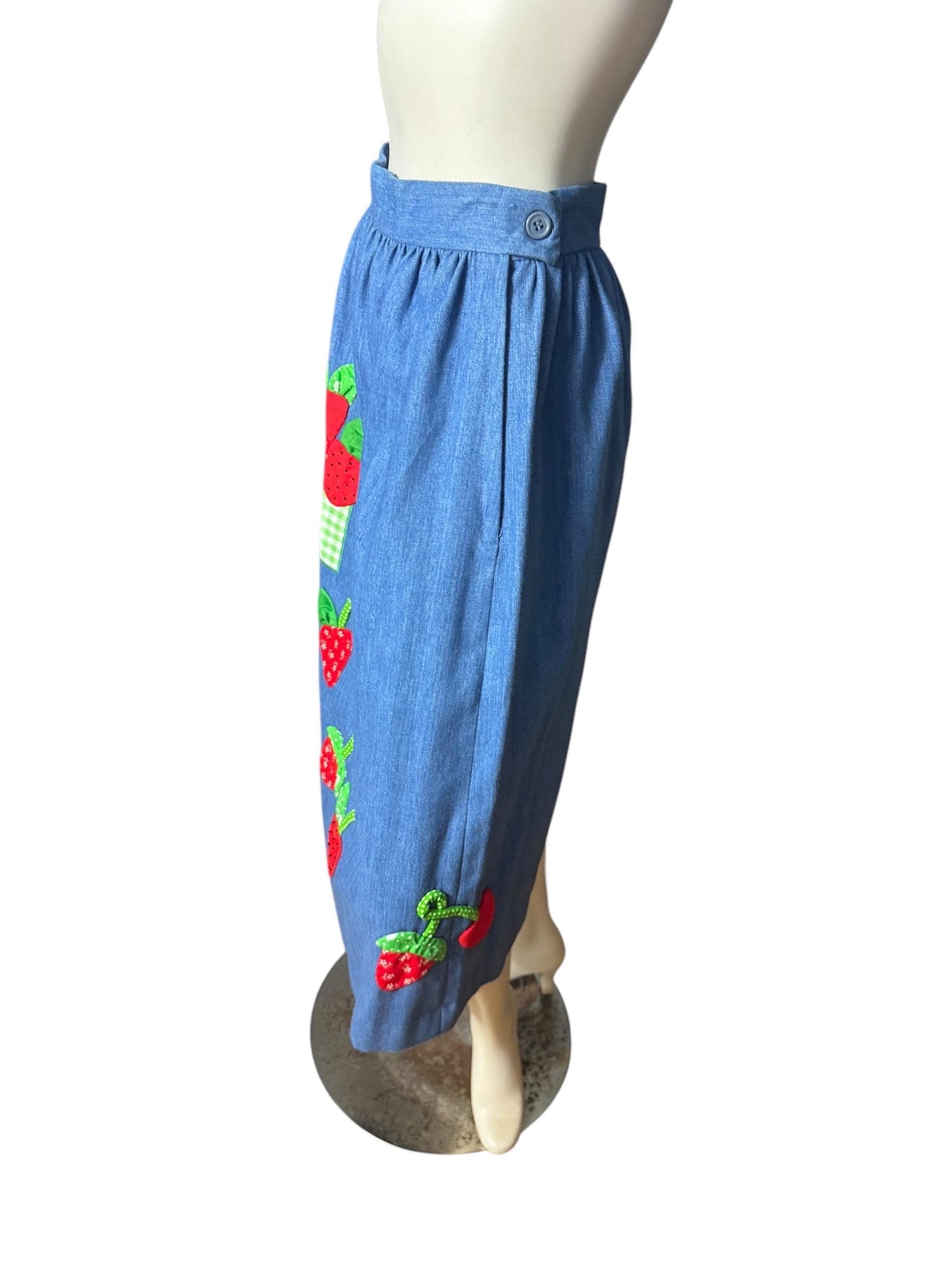 Vintage 70’s blue jean strawberry skirt M Catherine Carr
