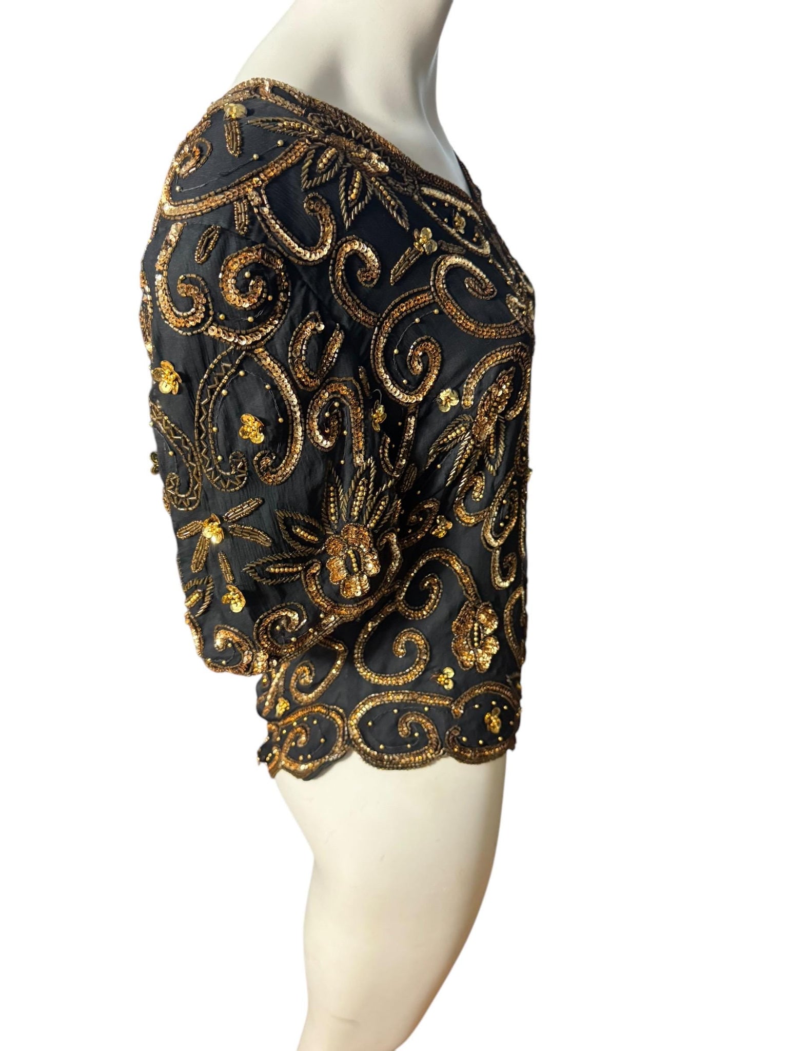 Vintage 80's sequin & bead top shirt 1x Laurence Kazar