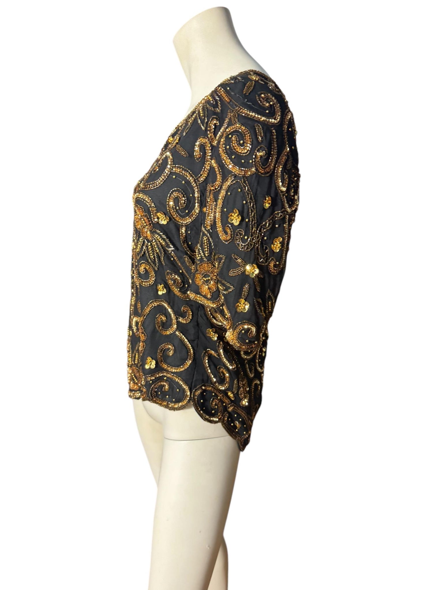 Vintage 80's sequin & bead top shirt 1x Laurence Kazar