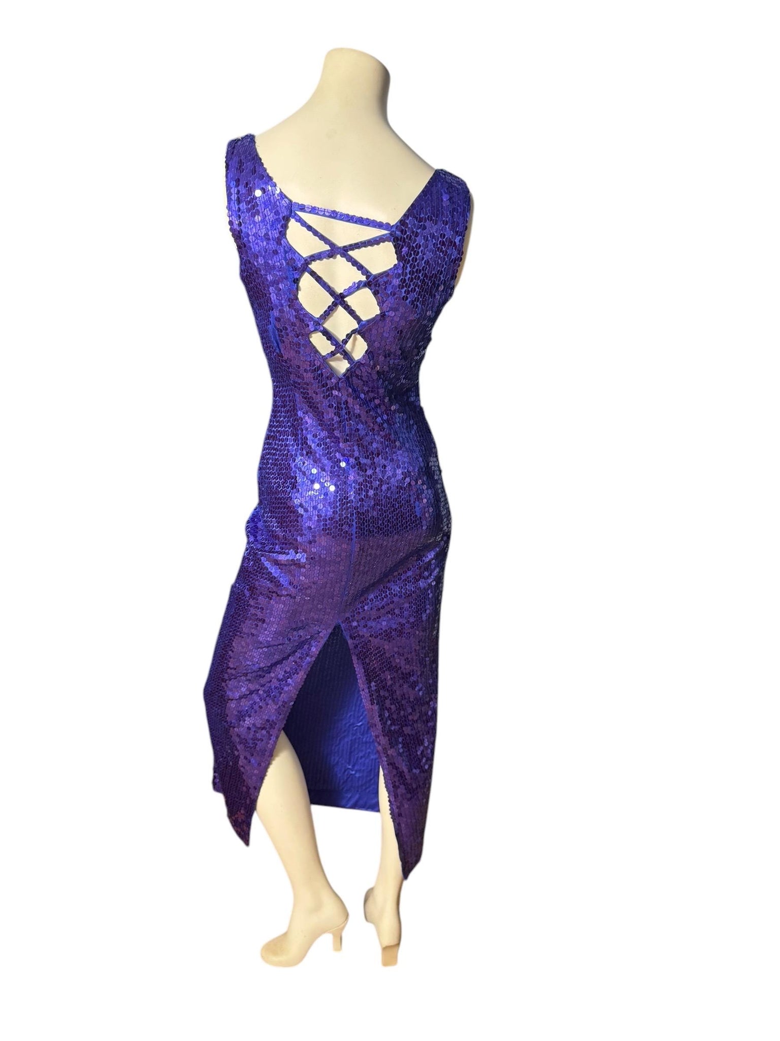 Vintage 80's purple sequin fitted dress S Kazar