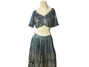 Blue sari dress skirt XL belly dance costume