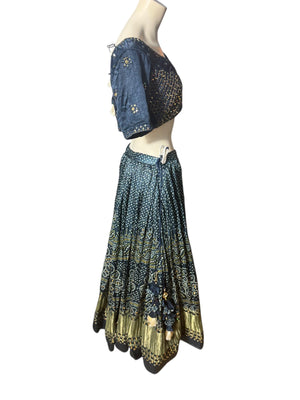 Blue sari dress skirt XL belly dance costume