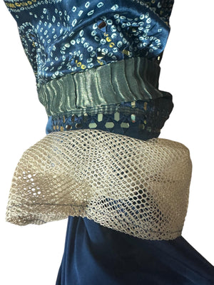 Blue sari dress skirt XL belly dance costume