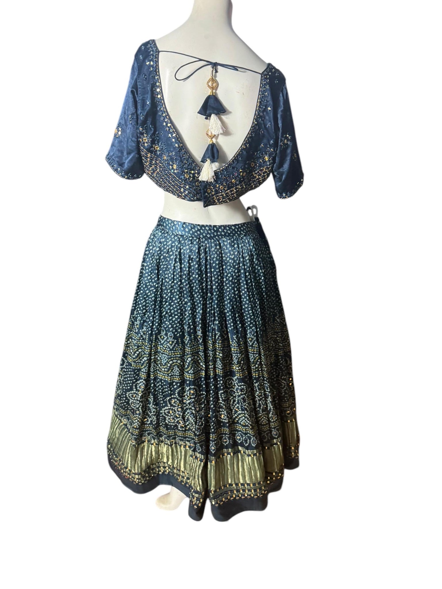 Blue sari dress skirt XL belly dance costume