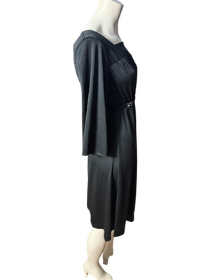 Vintage 70’s black midi bell sleeve dress M