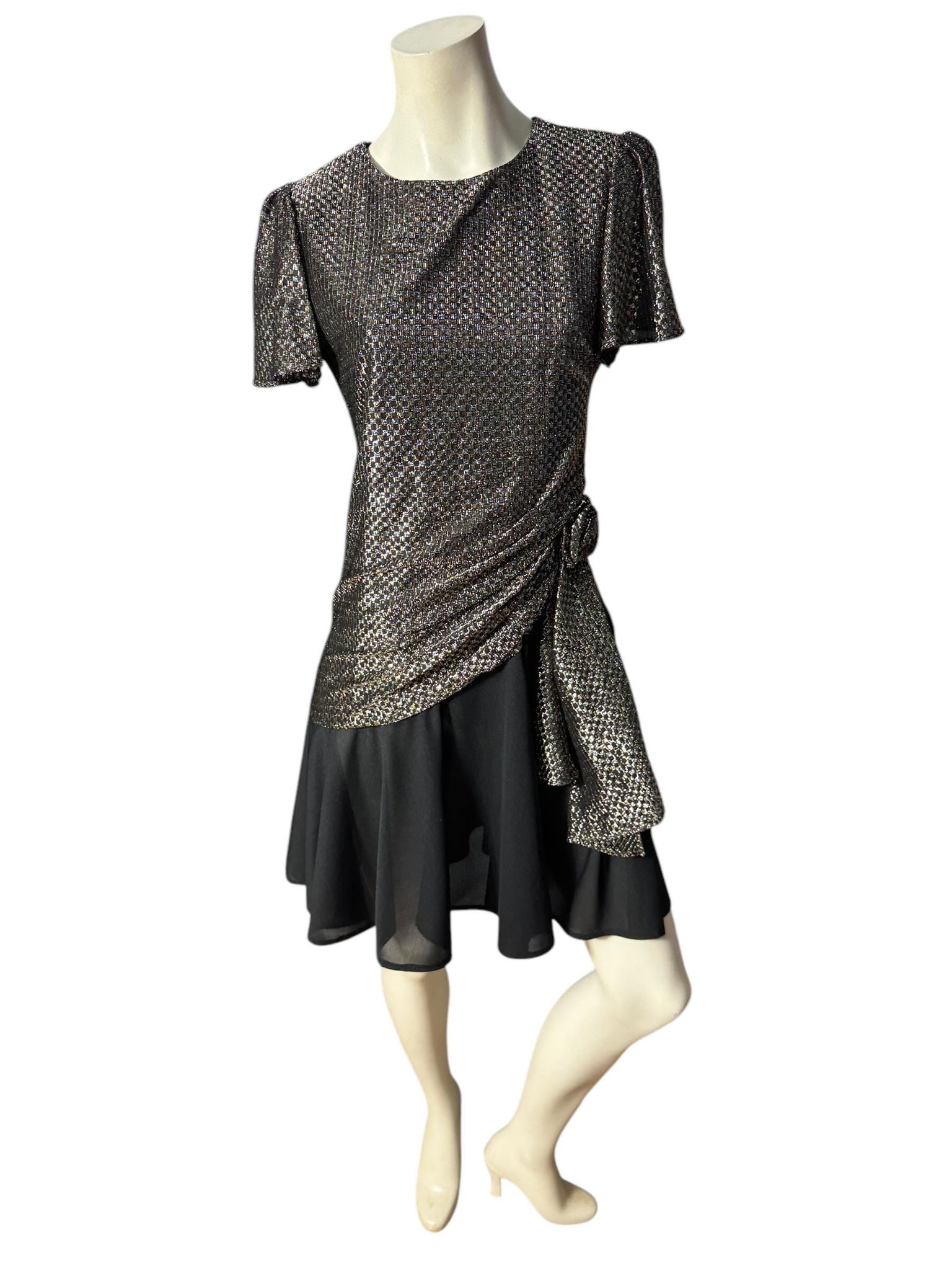 Vintage 70’s black & gold midi dress T F M