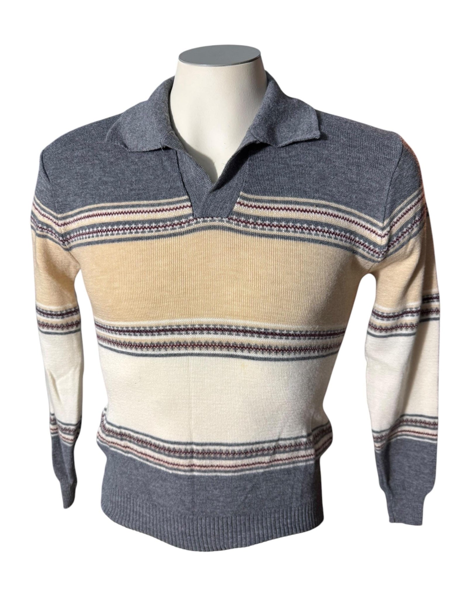 Vintage 70's men's gray striped sweater M Designer Collection