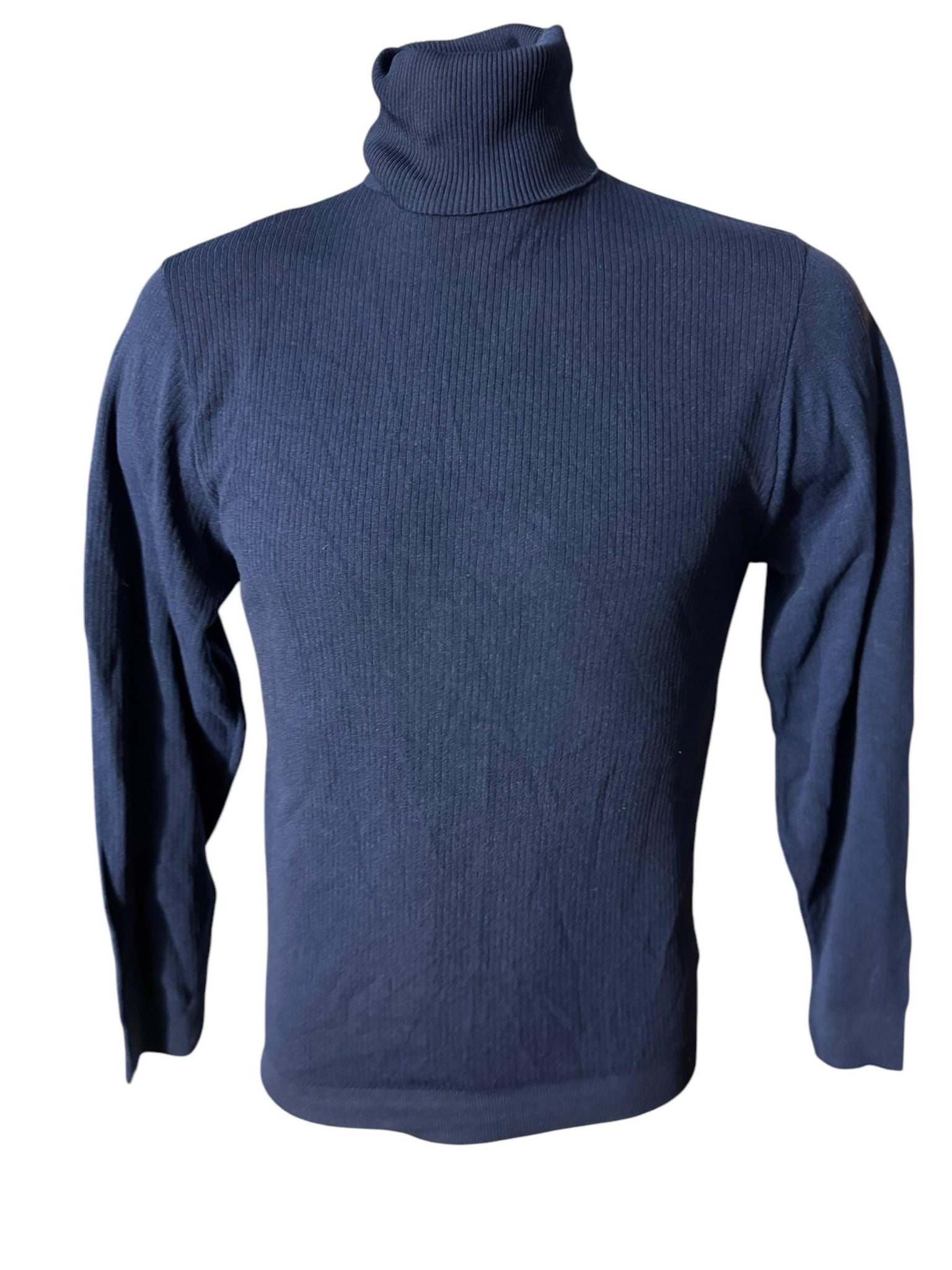 Vintage men's 70's blue ribbed turtleneck shirt S