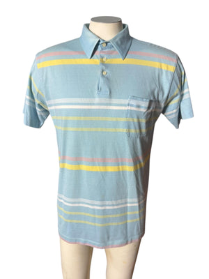 Vintage 80's men's polo shirt M blue & yellow