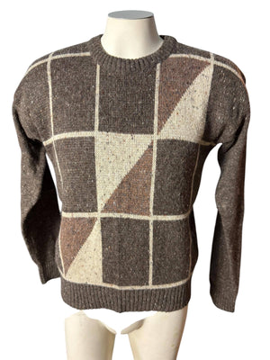 Vintage 80's men's brown pattern sweater M Kennington