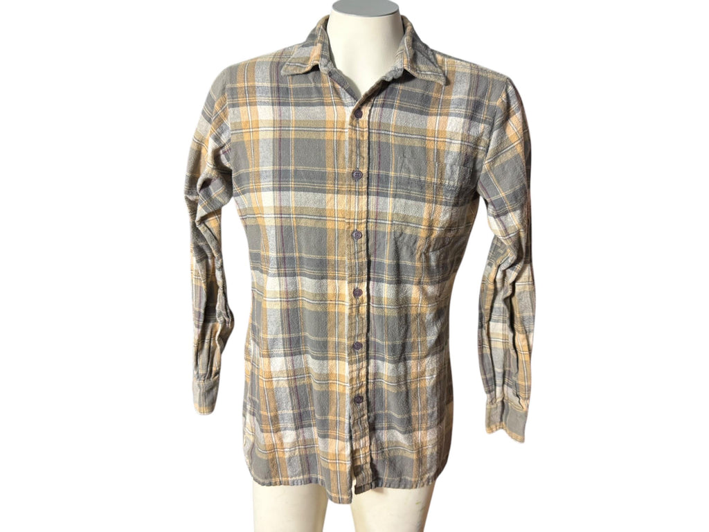 Vintage tan & gray plaid flannel shirt M Arrow Sportswear