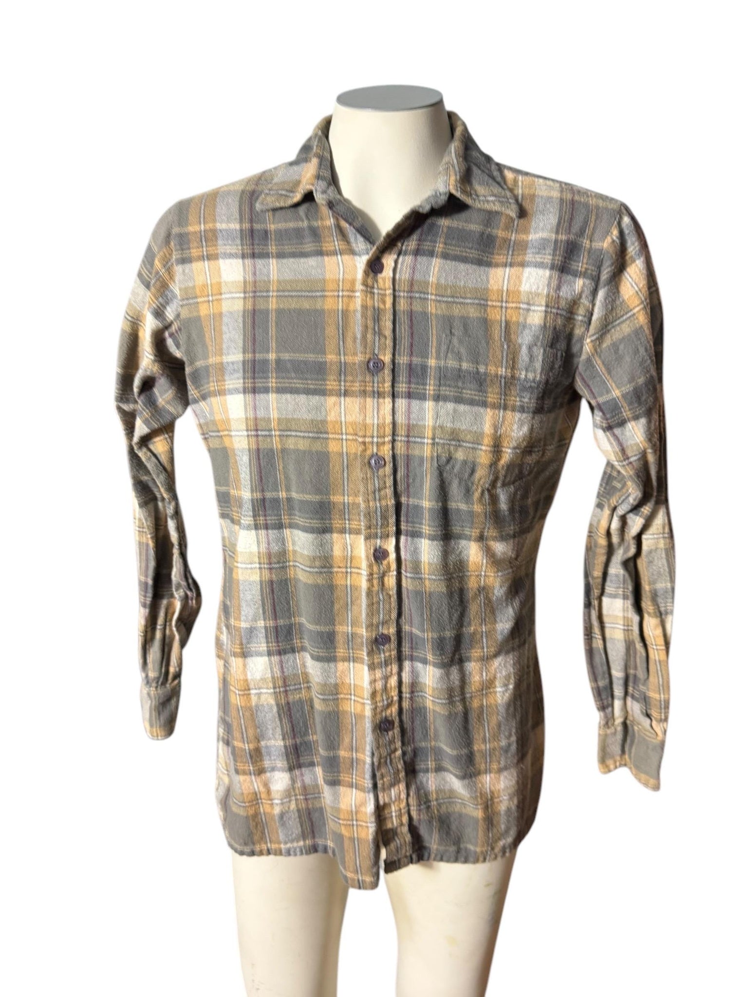 Vintage tan & gray plaid flannel shirt M Arrow Sportswear