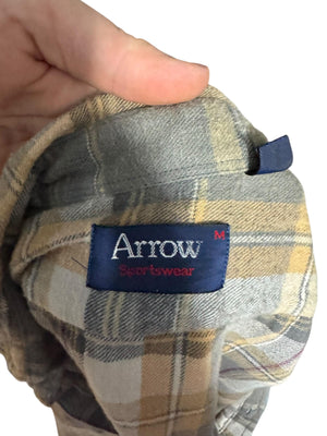 Vintage tan & gray plaid flannel shirt M Arrow Sportswear