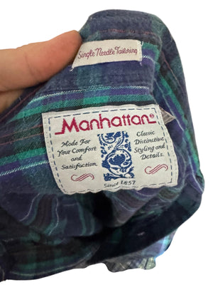 Vintage Manhattan plaid flannel shirt M blue & green