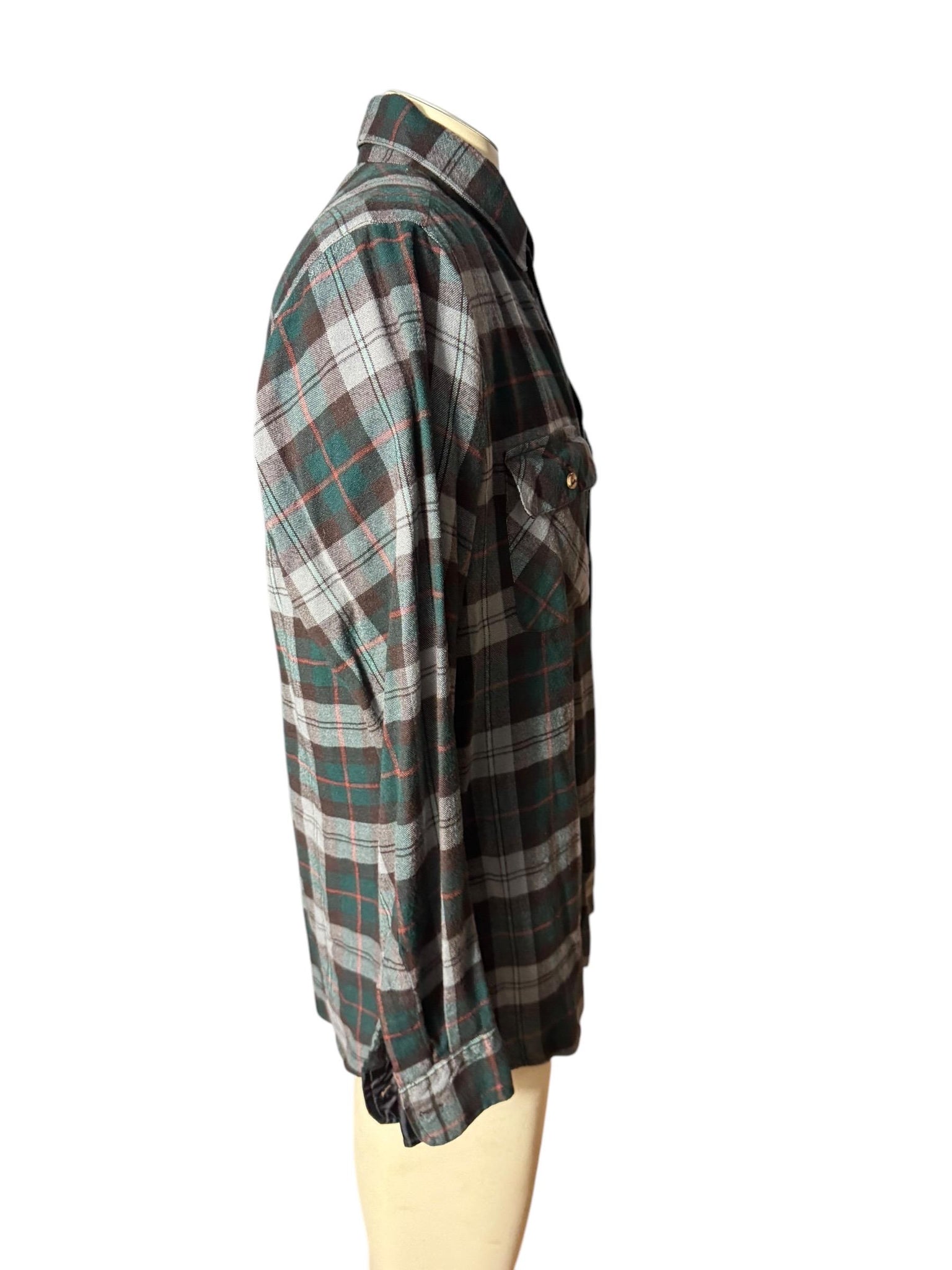Vintage plaid flannel gray & green shirt M Country Touch