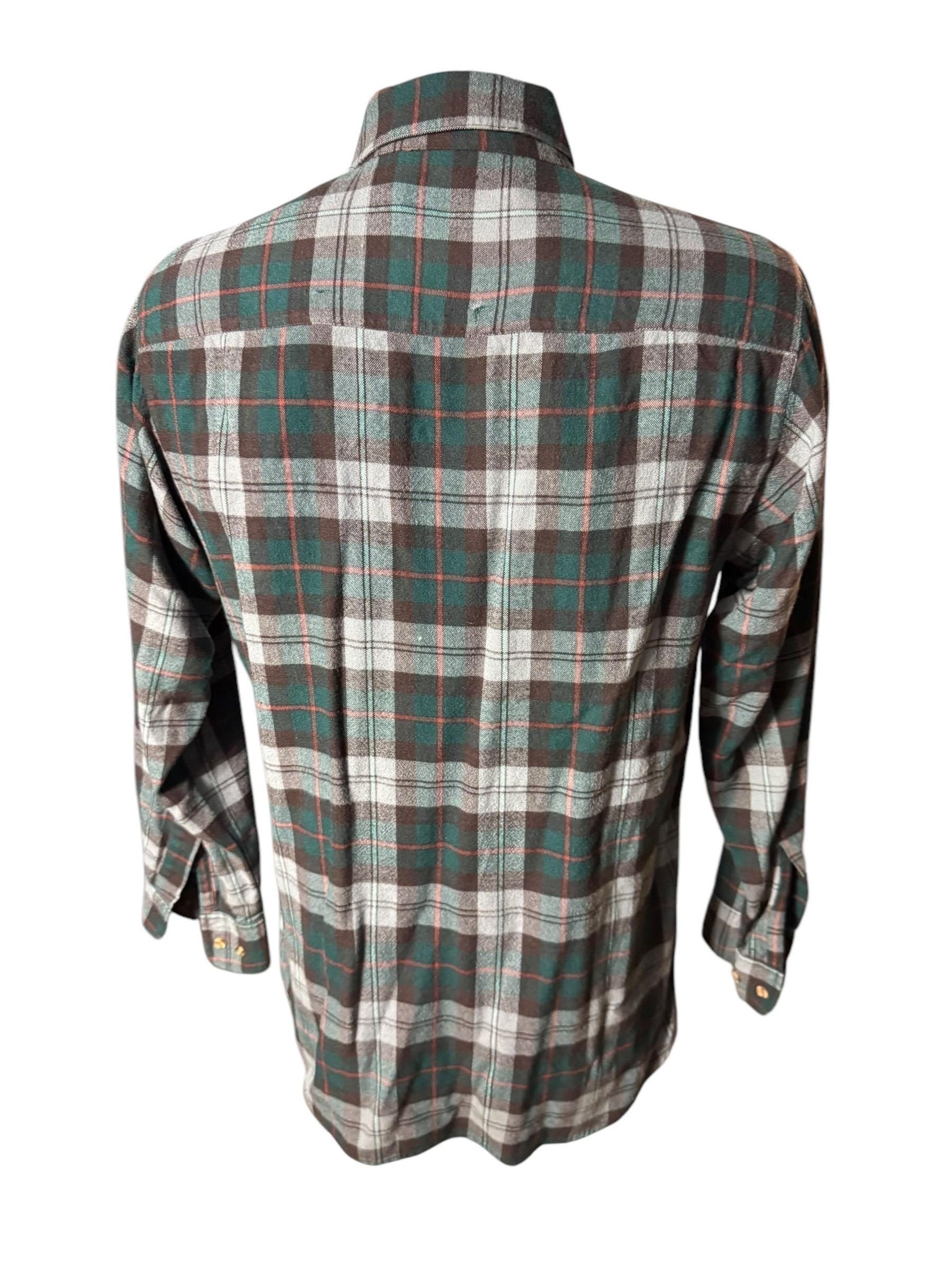 Vintage plaid flannel gray & green shirt M Country Touch
