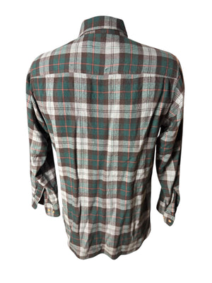 Vintage plaid flannel gray & green shirt M Country Touch