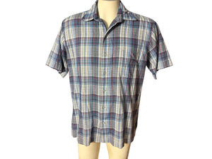 Vintage men's blue plaid 70's button up shirt L Rubenstein Brothers
