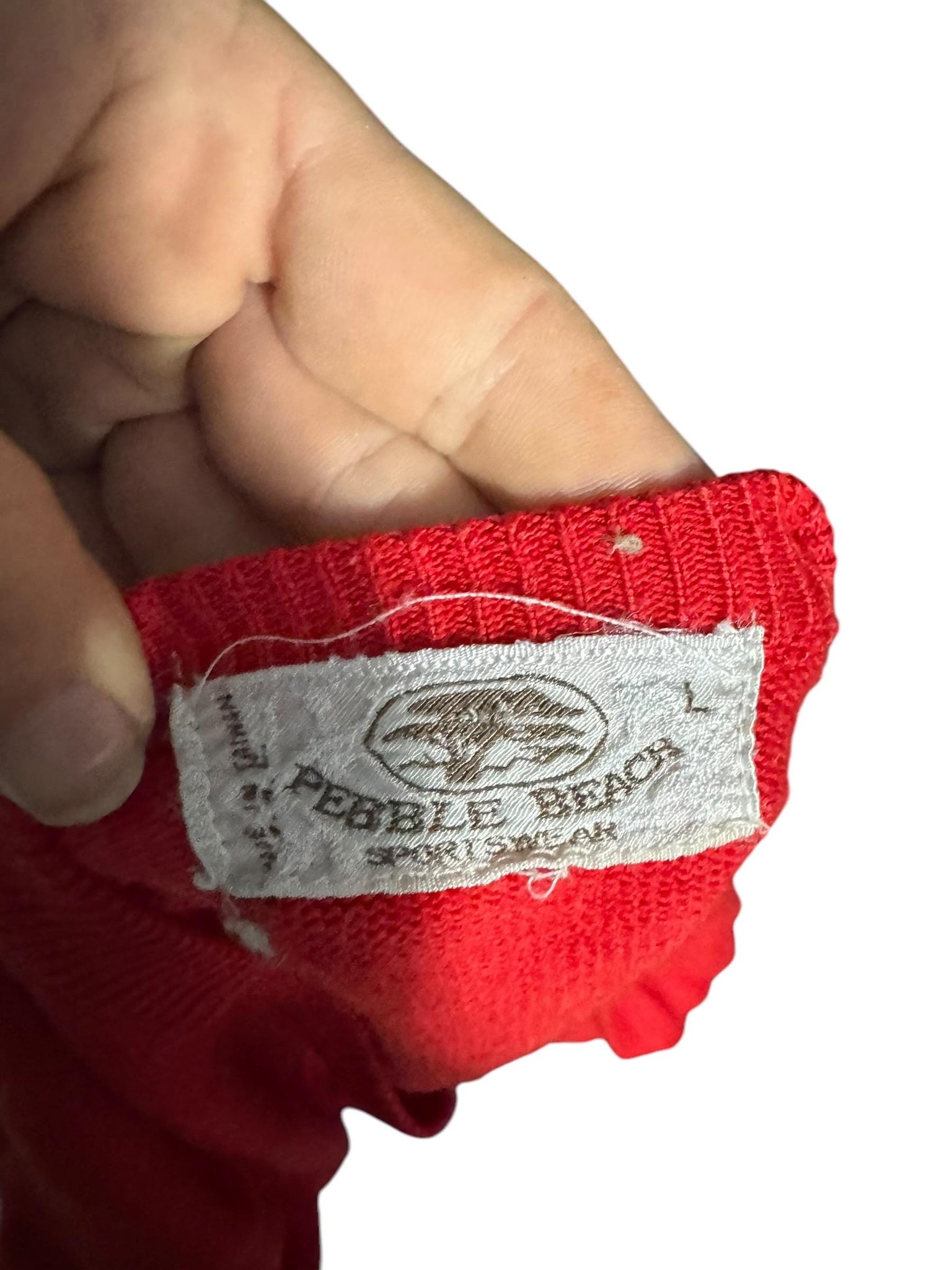 Vintage 70's men's red v neck sweater L Pebble Beach