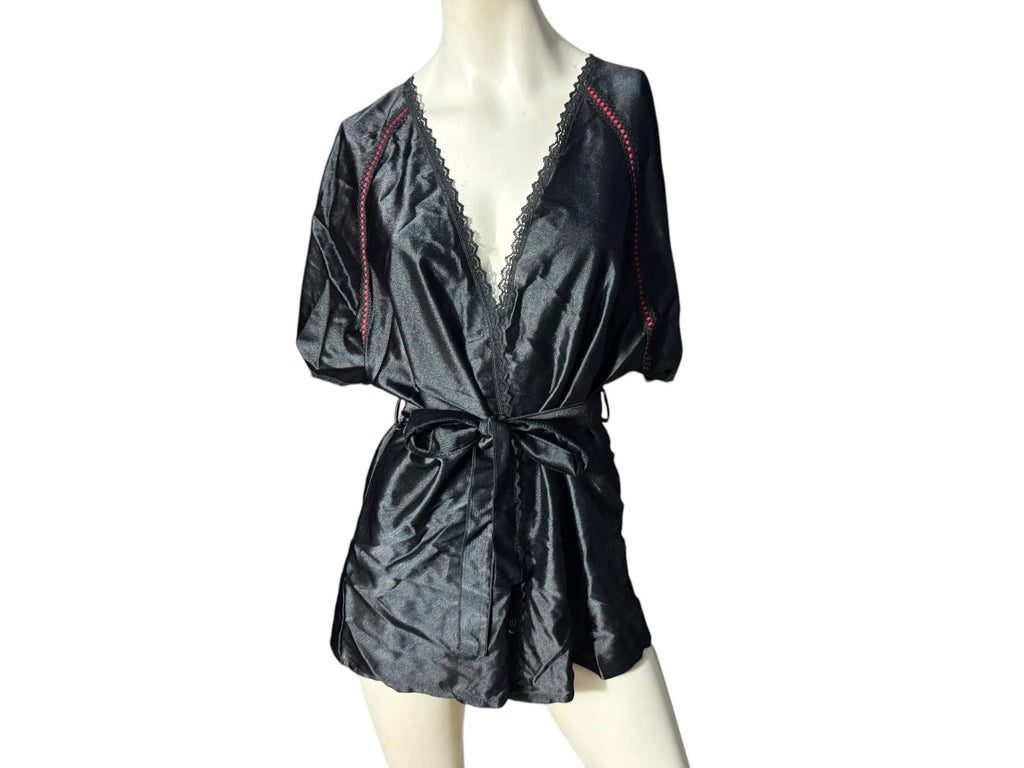 Vintage 70's 80's black & red short robe M Symmetry Fashions
