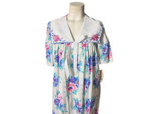 Vintage 80's cotton pink rose robe house dress M deadstock