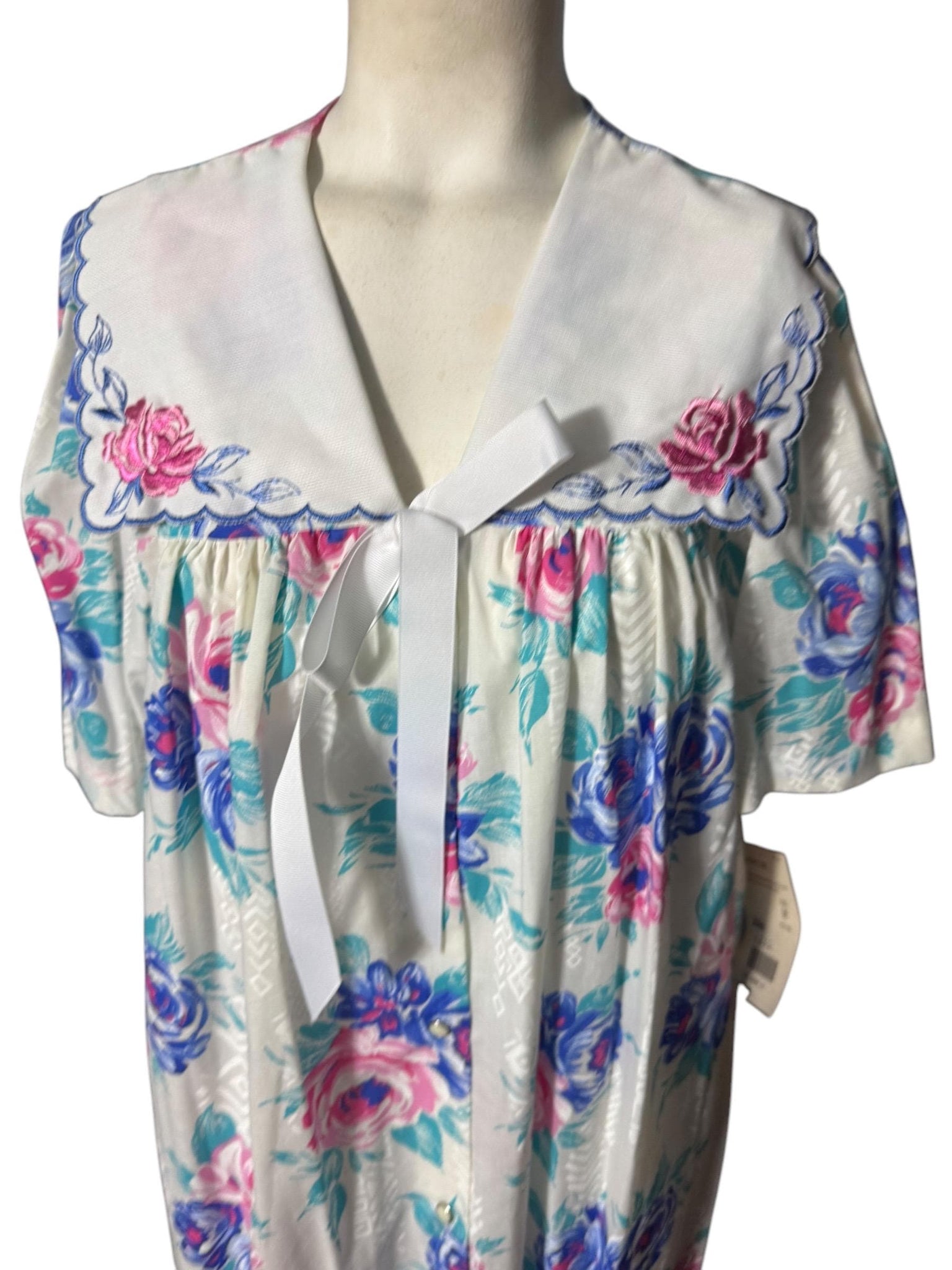Vintage 80's cotton pink rose robe house dress M deadstock