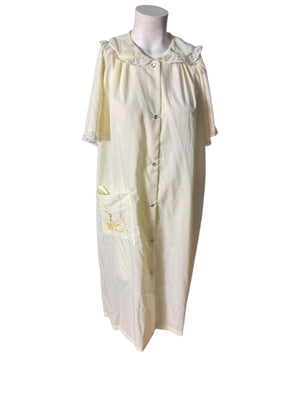 Vintage 60's cotton yellow robe house dress L Carole